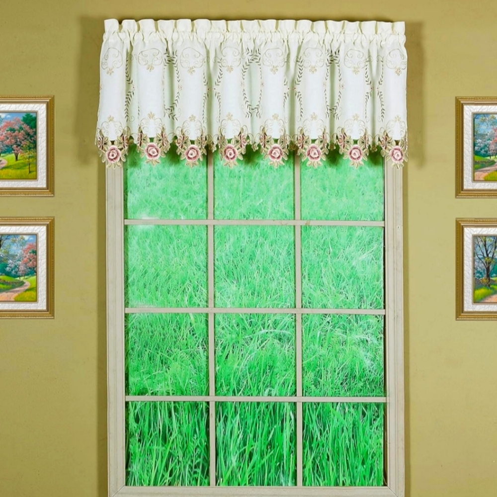🦜 2/10 Verona Reverse Embrodery Cream Floral Window 1 Valance 70"W x 18"…